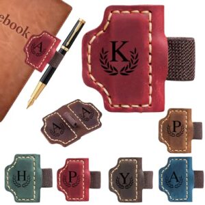 Custom Bygone Mark Bookmark with Pen Holder, 26 Letters Name Initial Erebloom Personalized Magnetic Leather Book Mark, Magnetic Pen Holder Bookmark for Reading Men Women (Red, K)