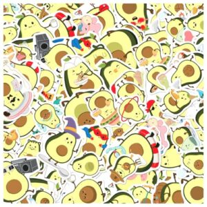 Cute Avocado Cartoon Stickers Pack for Kids Teens Laptop Water Bottle Scrapbook DIY Crafts 50pcs Vinyl Decals Hard Bumper Phone Case Bike Wall Decoration Bottles Skateboard Adults