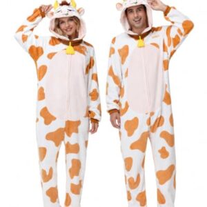 Deaboat Cow Onesie Pajamas for Adults, Flannel Cow Costume for Halloween