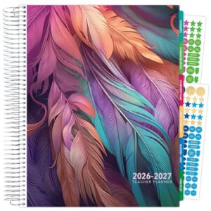 DELUXE TEACHER PLANNER Aug 2026-Jul 2027 8.5x11 Daily Weekly Monthly Organizers with 7 Periods, Pocket Folder, Dated Calendar, Page Tabs, Bookmark and Planning Stickers (Pastel Peacock)