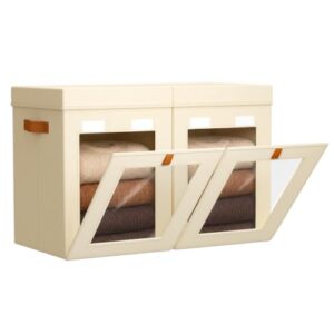 DIMJ Tall Storage Bins with Lids, Front Opening Closet Storage Bins, Beige