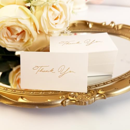 DuiaRiu Gold Mini Thank You Cards Small Business - 100 PK - Flat Card No Fold, 2 x 3.5 Inches Thank You for Your Order Cards Thank You for Your Support Cards for Wedding Professional (White)