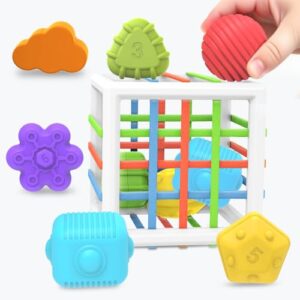 EasierLT Baby Montessori Toys for 1 Year Old Boys Girls Gift, Multi Sensory Blocks Shape Sorter for Toddlers 1-3, Learning Educational Activity Cube, 1st Birthday for 6 12 18 Months