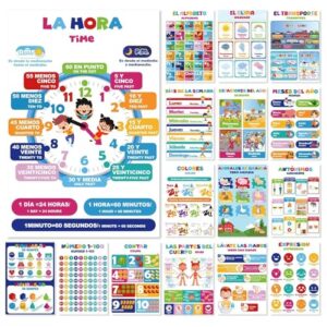 EggSun 16 Pcs Bilingual Learning Posters for School Classroom Decorations, 11 x 16in Poster Charts for Teachers Primary Middle High School Supplies Education Classroom Bulletin Board Wall Decor