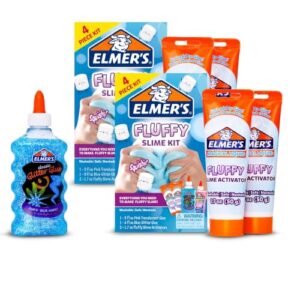 Elmer’s Fluffy Slime Kit, Includes Translucent Color Glue, Glitter Glue, Fluffy Slime Activator, 4 Count - Perfect for Birthday Parties, Gift Idea, Kids Activity (Pack of 2)