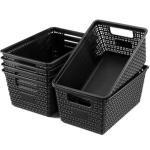 EOENVIVS Set of 6 Baskets For Organizing, Plastic Storage Bins and Small Basket for Organization and Storage Shelves Drawers Desktop Closet Playroom Classroom Office, Black