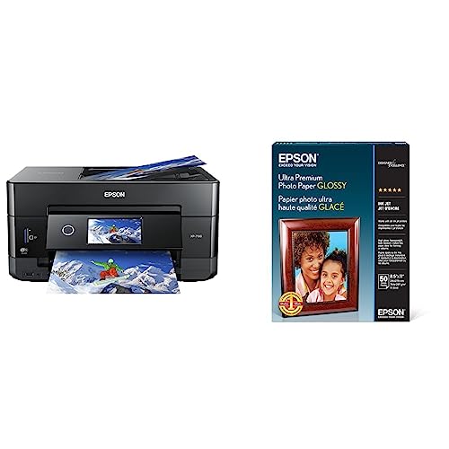 Epson Expression Premium XP-7100 Wireless Color Photo Printer with ADF, Scanner and Copier, Black, Small & Ultra Premium Photo Paper Glossy (8.5x11 Inches, 50 Sheets) (S042175),White