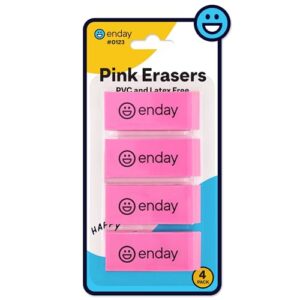Erasers Pencil Block, Hi Polymer Large Pink Soft Eraser, Rubber and Non – Abrasive Eraser, Erasers School Supplies for Kids and Artists, Best Eraser for Drawing (4 PC) – By Enday