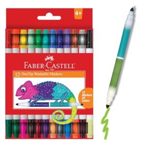 Faber-Castell DuoTip Washable Markers - 12 Markers, 24 Colors | Great for Summer Supplies (Ages 4+)