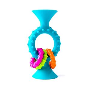 Fat Brain Toys pipSquigz Loops - Teal - Silicone Suction Cup Sensory Toy, 6 mos+