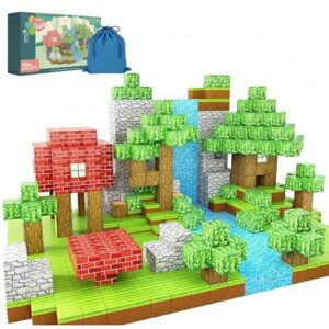 FEBABU 154PCS Magnetic Blocks - Build Animal Forest Set, Magnetic Tiles Building for Boys & Girls Age 3-8, STEM Montessori Sensory Toys for Toddlers Kids Gifts for 3+ Years Old, Construction Toy