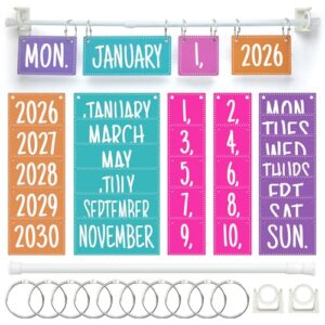 Flip Calendar Bulletin Board Set, Rainbow Classroom Decoration with Holder, Reusable Date Cards for Classroom & Home Decor
