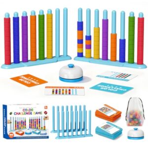 FLLOBE Color Challenge Game – 2 Pack Color Matching Game for Family Game Night and Parties, Board Games for Kids 6-8-12, Stacking Game with 2 Stack Racks, 100 Cards, 120 Rings, Bell, Storage Bag‌