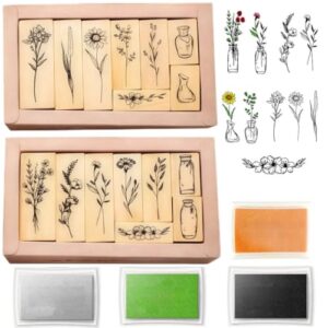 Flower Stamp Set 20 Pcs Wooden Stamps, Stamps for Crafting, Rubber Stamps