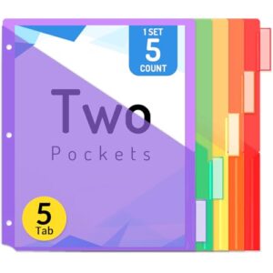 Forvencer 5 Count Dividers with Pockets, 5 Tabs Dividers for 3 Ring Binder