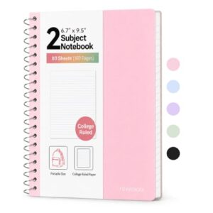 Forvencer Spiral Notebook, 2 Subject Notebook 6.7" x 9.5" College Ruled
