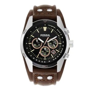 Fossil Coachman Quartz Chronograph Leather Watch for Men, Brown/Silver