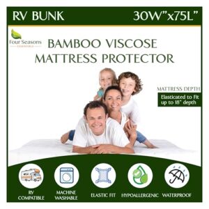 Four Seasons Essentials RV Bunk Size Waterproof Mattress Protector - Cooling Viscose derived from Bamboo Fitted Sheet Mattress Cover - Quilted Jacquard Pad Protects from Dust Allergens