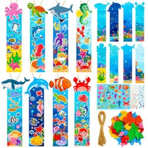 Frienda 48 Sets Ocean Bookmark Craft Kit Back to School Bookmarks Under the Sea DIY Classroom Rewards with Scene Cards, Gem Stickers and EVA Stickers for Teacher Supplies Back to School Gift