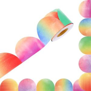 Fuutreo 50 Feet Watercolor Rainbow Scalloped Bulletin Board Borders Classroom Borders Trim Rolled Die Cut for Bulletin Board Chalkboard Preschool Back to School Wall Home Decor