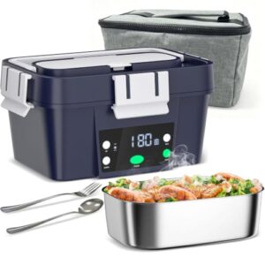 GAOCO Cordless Electric Heated Lunch Box, 1.6L and 16,000mAh Rechargeable Portable Heater/Warming Lunch Box with Insulated Lunch Bag & Scheduled Self Heating Lunchbox for Men Women (Dark Blue)