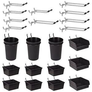 G.CORE 1/4-Inch Peg Board Accessories, 12-Pack Pegboard Bins & Cups with Hooks & Loops and 10-Pack Heavy Duty Peg Board Tool Utility Hooks, Peg Hooks Assortment Organizer Accessory