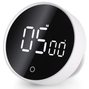 GeeRic Digital Kitchen Timers, 199 Minutes Countdown Countup Rotary Timer, Large LED Stopwatch, Volume Adjustable Kitchen, Study, Workout, and Office Timer White