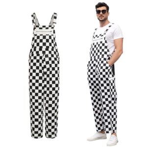 Giftdigger Black and White Checkered Overall Men, Checkered Bib Men, 3XL