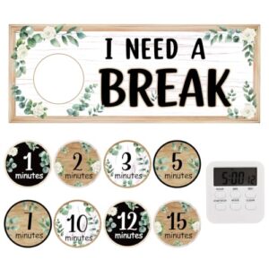 gisgfim 10PCS Calm Down Corner Supplies Classroom Special Education I Need a Break Magnetic Visual Cards with Break Card and Timer Visual Magnetic Timer for Classroom（Eucalyptus）