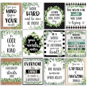 Gisgfim 12pcs Classroom Motivational Poster Eucalyptus Educational Bulletin Board Poster Greenery Positive Quotes Classroom Decorations Elementary Middle High School Growth Mindset Wall Decor14 x 11In
