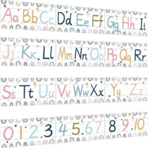 gisgfim 12 Pieces Alphabet Bulletin Board Strips Set Boho Rainbow Alphabet Line ABC Alphabet Banner & Number Border Posters for Classroom Bedroom Playroom (Boho Rainbow)