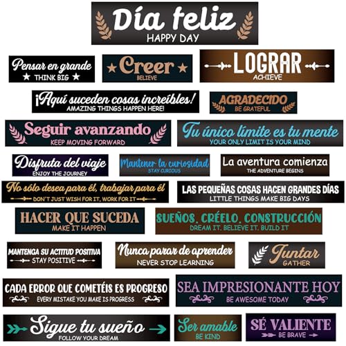 gisgfim 23Pcs Inspirational Bulletin Board Decorations Motivational Banners for Classroom Laminated Quote Positive Affirmation Motivational Banners with Welcome Sign for School Office(Spanish English)