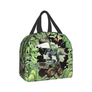 Giwawa Dinosaur Chariot Lunch Bag Forest Dino Reusable Insulated Lunch Box Portable Cooler Thermal Small Tote Bag for Work Picnic Office Travel