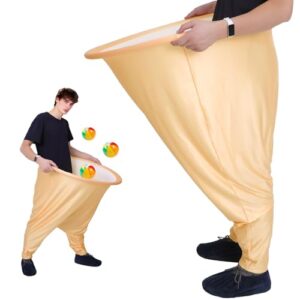 Granny Pants Yard Game Set for Adults, Oversized Granny Pants with 5 Bouncy Balls and 1 Pump, Giant Stretchy Pants, Fun Tossing Games Props for Outdoor Parties, Group Gatherings and Family(Beige)
