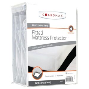 Guardmax Heavy Gauge Vinyl Twin Size Mattress Protector - Waterproof & Dust Proof Mattress Cover with Stretchable Pockets - Soft, Comfortable, & Noiseless Waterproof Fitted Sheet.(39 x 75 x 10)