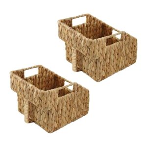 GYASVWU Water Hyacinth Pantry Baskets for Organizing, Wicker Storage Baskets for High Shelves with Handles, Rattan Baskets for Home, Cabinet, Farmhouse, 2 Pack (Water Hyacinth Color)
