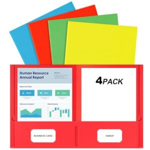 HABGP 2 Pocket Folders, 4 Pack, Assorted Colors File Folders with Pockets