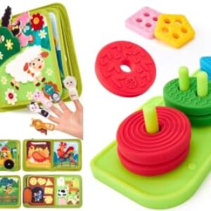 hahaland Busy Book and Silicone Sorting and Stacking Toys for Toddlers Ages 1-3