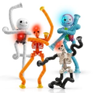 Halloween Pop Tubes Skeleton Toys, 4 Pcs Telescopic Suction Cup Toys, Stress Relief Toys, Trick or Treat Gifts, Halloween Party Favors for Kids Boys Girls