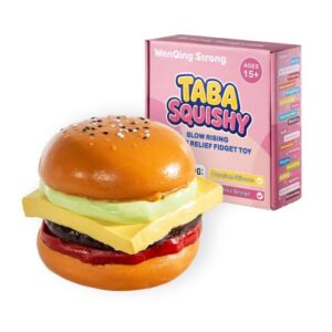 Hamburger Taba Squishy Toy, Relief Stress Relief Slow Rising Fidget Realistic Food Replica with Sesame Seeds Handmade Soft Silicone Squeeze Toy Gift