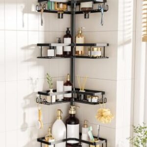 HAMITOR Shower Caddy Tension Pole 4-Tier Corner Storage Bathroom Essentials