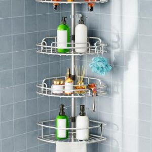 HAMITOR Shower Caddy Tension Pole: 4 Tier Corner Bathroom Organizer
