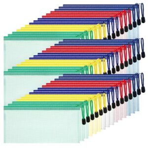 Handepo 80 Pieces Mesh Zipper Pouch Waterproof Pencil Pouch Zipper Plastic Zip File Document Folders for Office Home School