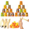 Haooryx Thanksgiving Game Stacking Cups, 46pcs Cups Tossers Felt Balls