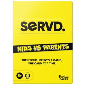 Hasbro SERVD Kids vs Parents Edition Game – Hilarious Real-Life Family Card Game for Kids, Teens, Adults – Fun Challenges – 2-6 Players – Ages 8+