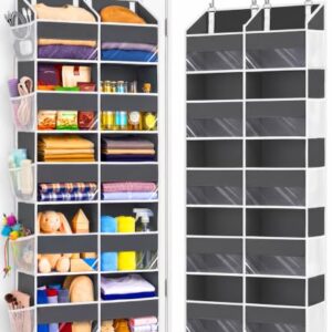 Heavy Duty Over The Door Organizer 5 Tiers, Extra Large Behind Door Storage of 10 Big Front & 10 Mesh Pockets, 80lb Weight Capacity, Hanging Doors Storage Organizer for Closet Bedroom Nursery, Grey