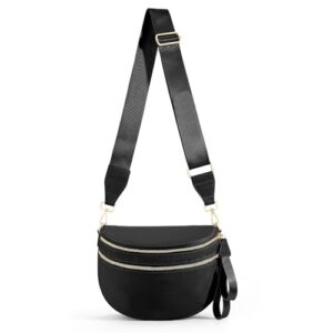 hibear Checkered Crossbody Bag Spacious Bum Bags for Women Nylon Crossbody Fanny Packs Checkered Purse Belt Wallet (black-2)