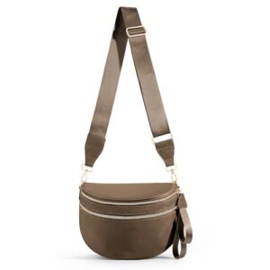 hibear Checkered Crossbody Bag Spacious Bum Bags for Women Nylon Crossbody Fanny Packs Checkered Purse Belt Wallet (coffee)