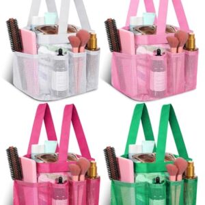 Hillban 4 Pcs Portable Mesh Shower Caddy, White, Pink, Green, Rose Red