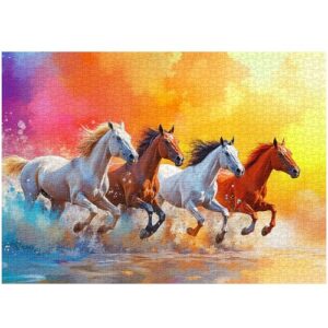 Horse Puzzles 1000 Pieces for Adults, Colorful Animal Jigsaw Puzzles, Difficult Nature Landscape Painting Puzzle as Home Wall Art